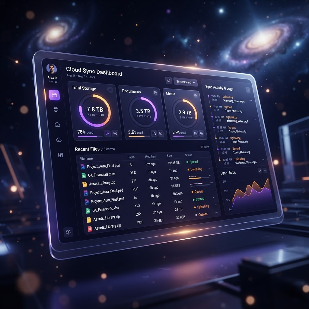 RenewTechs dashboard showing storage usage and sync activity